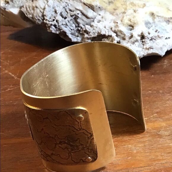 Turquoise & Spiny Oyster Brass Cuff Bracelet, NEW - Picture 5 of 5